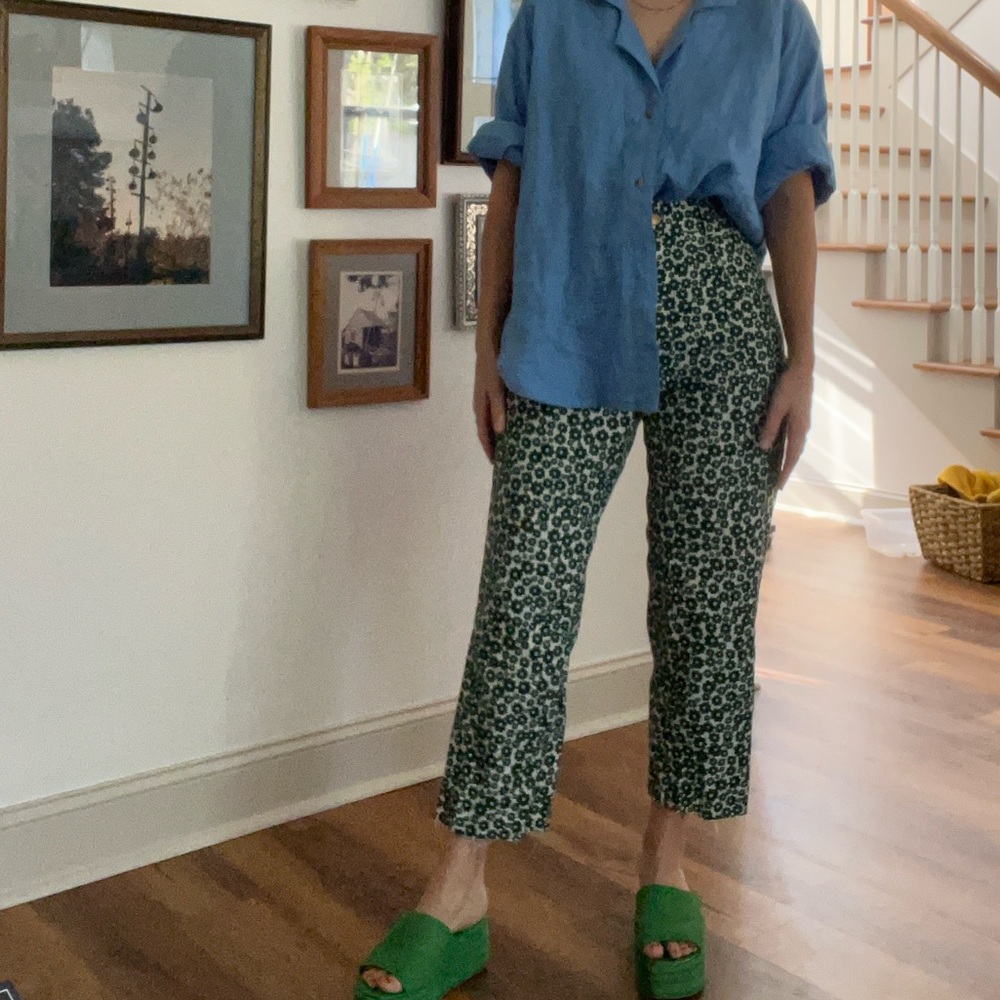 One of a kind Handmade Green Floral Women's Pants